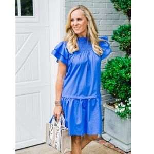 Pinch Cobalt Blue Flutter Sleeve Mini Dress